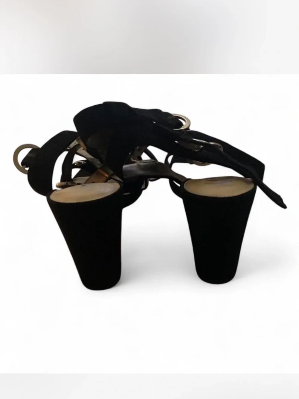 Women's Black Grommet Strap Heeled Sandals